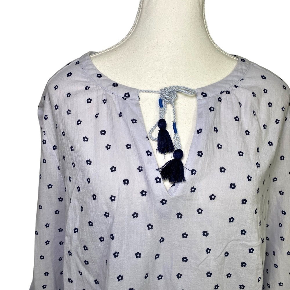 Boden Blue Gauzy Cotton Floral Pullover Boho Tassel Peasant Blouse - Picture 3 of 13